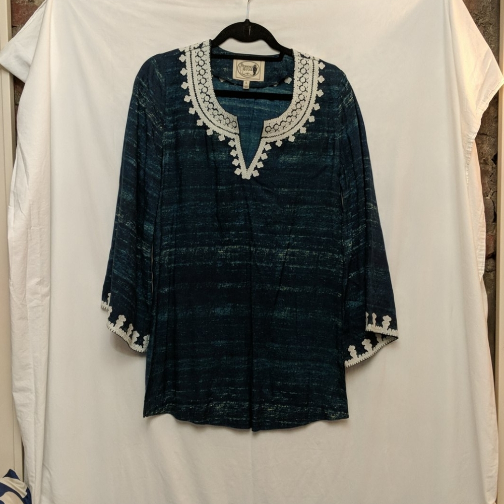 Irving & Fine blue and white embroidered tunic.